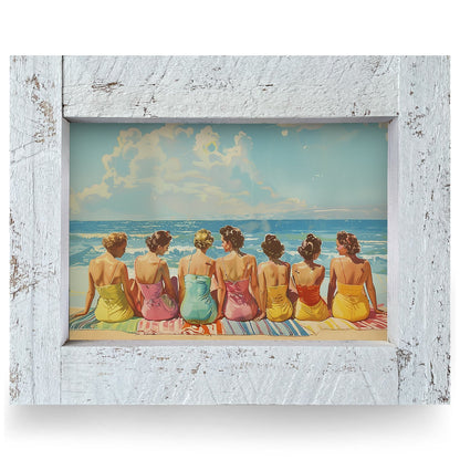 Vintage Beach Day Friends | Real Wood Framed Wall Art Print