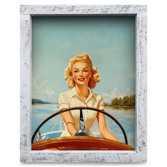 Vintage Lake Girl | Real Wood Framed Wall Art Print