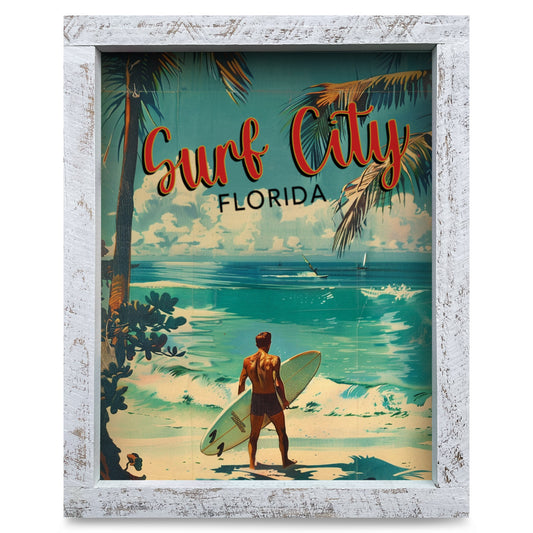 Customizable Vintage Surfer Dude | Real Wood Framed Wall Art Print