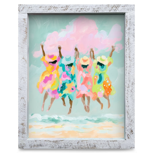 Joyful Beach Jump | Real Wood Framed Wall Art Print