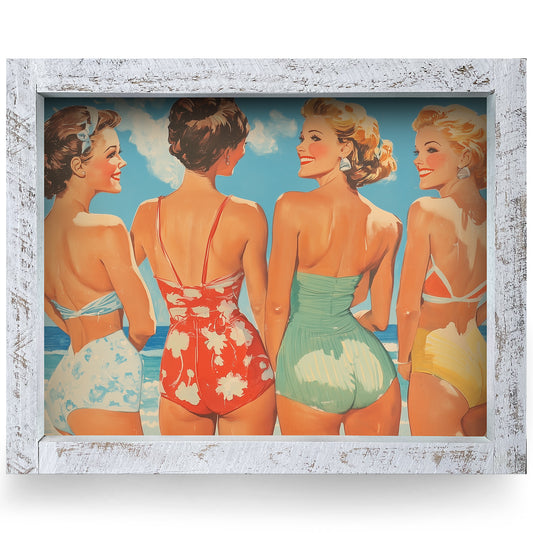 Retro Beach Bums | Real Wood Framed Wall Art Print | Horizontal