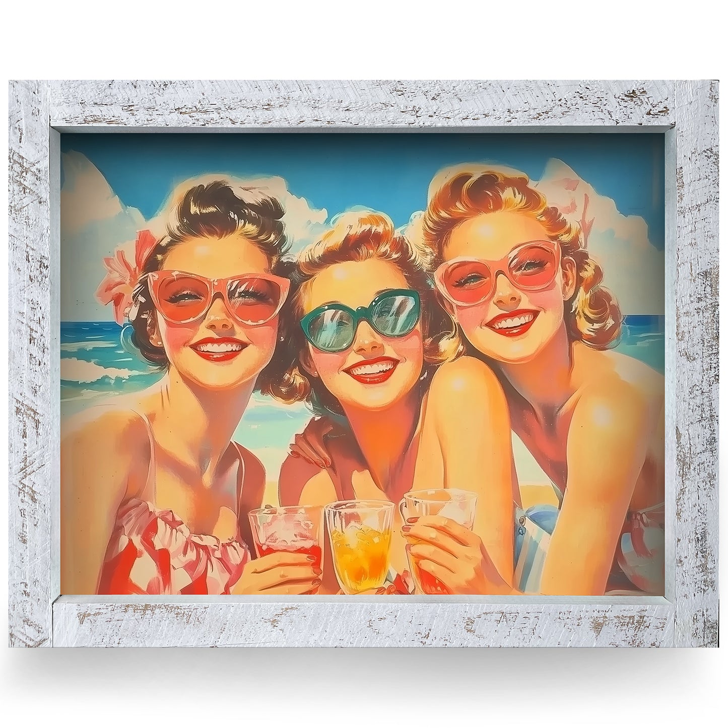 Vintage Ladies Of Summer | Real Wood Framed Wall Art Print | Horizontal