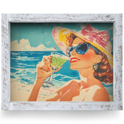 Vintage Sun & Sips | Real Wood Framed Wall Art Print | Horizontal