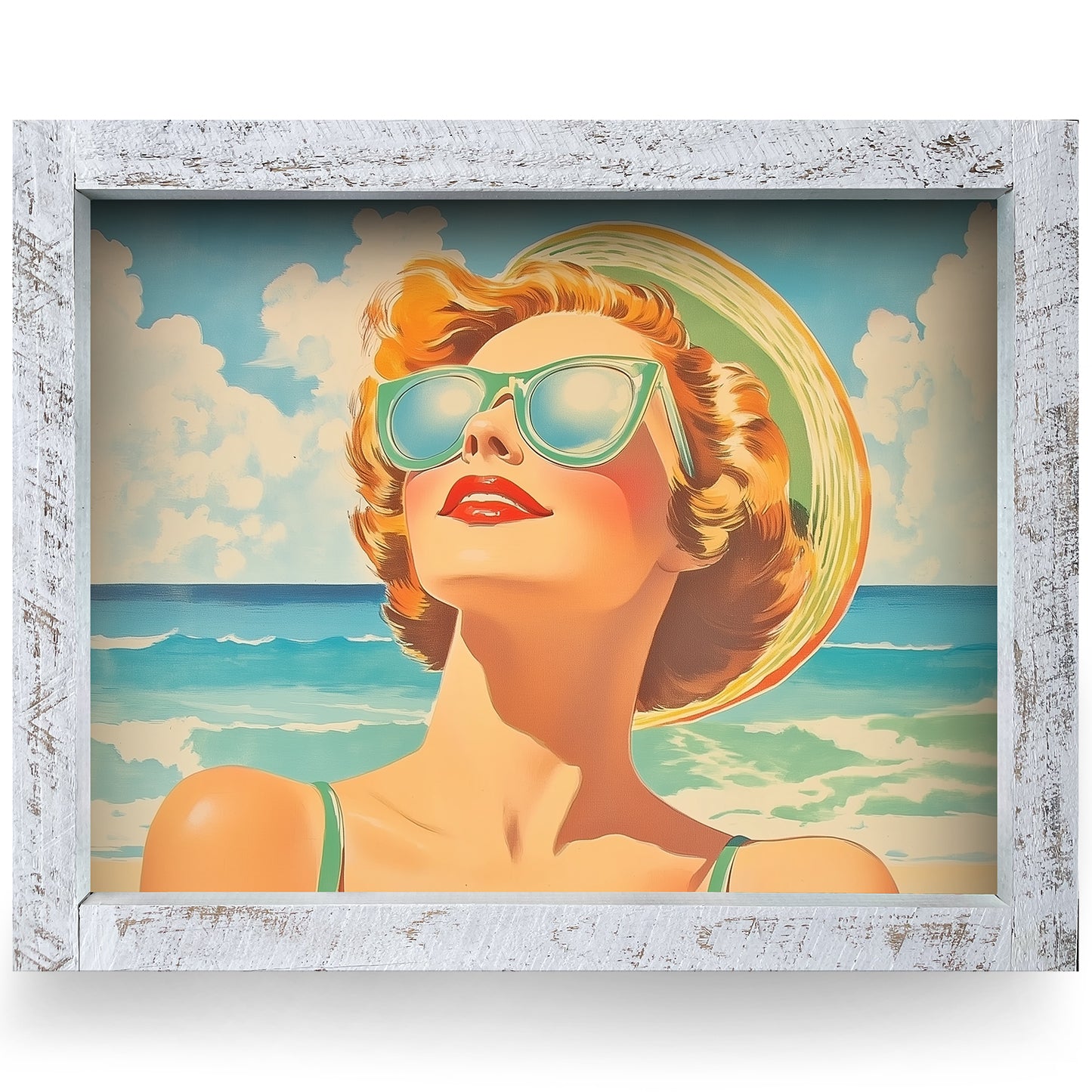 Vintage Sunshine Girl | Real Wood Framed Wall Art Print | Horizontal