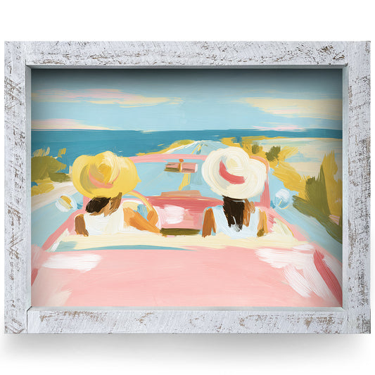 Beach Road Trip | Real Wood Framed Wall Art Print | Horizontal