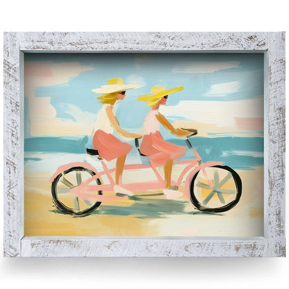 Takes Two Tandem Bike Ride | Real Wood Framed Wall Art Print | Horizontal