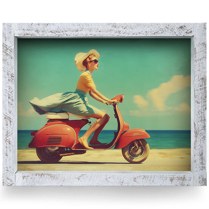 Chic Coastal Cruising | Real Wood Framed Wall Art Print | Horizontal