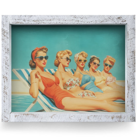 Retro Beach Beauties | Real Wood Framed Wall Art Print