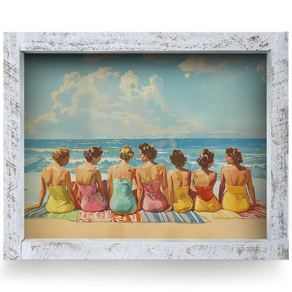 Vintage Beach Day Friends | Real Wood Framed Wall Art Print
