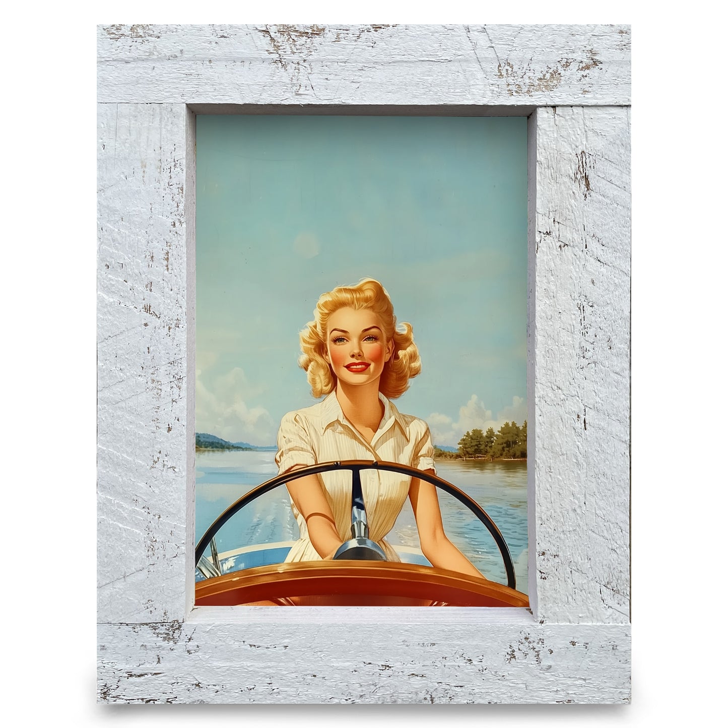 Vintage Lake Girl | Real Wood Framed Wall Art Print