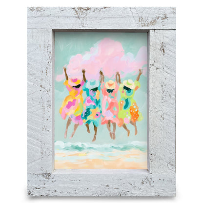 Joyful Beach Jump | Real Wood Framed Wall Art Print