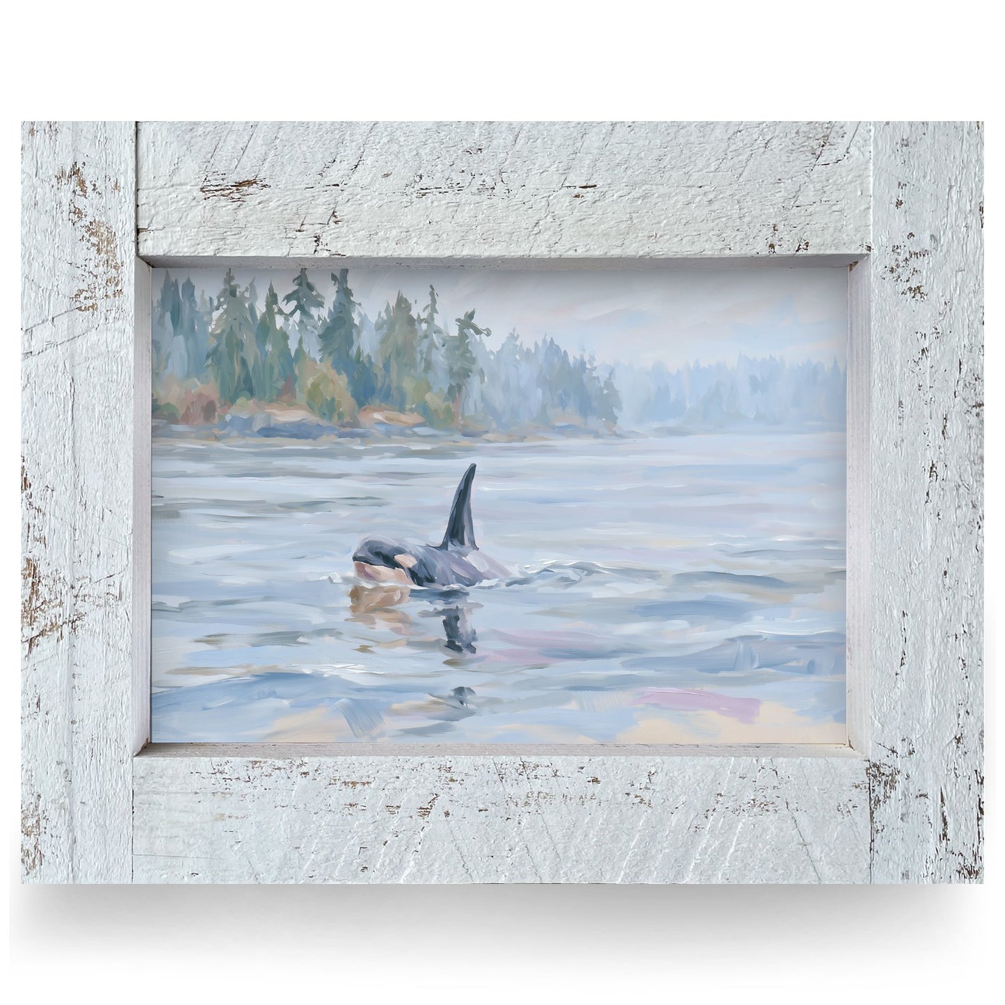 Misty Coast Orca | Real Wood Framed Wall Art Print