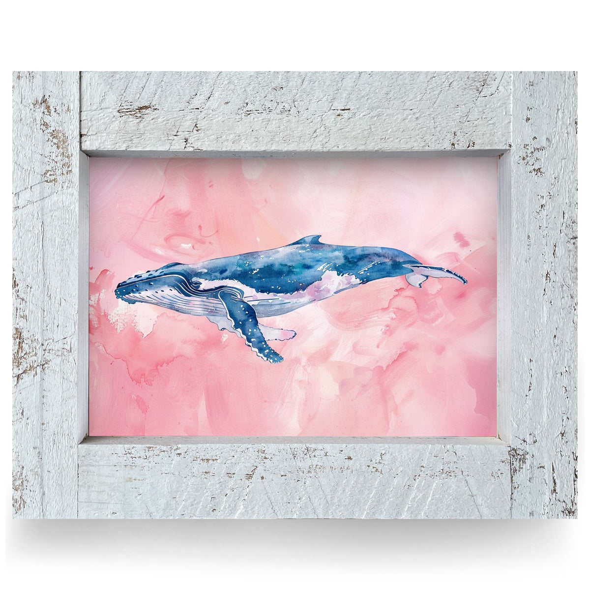 Pink Watercolor Whale | Real Wood Framed Wall Art Print