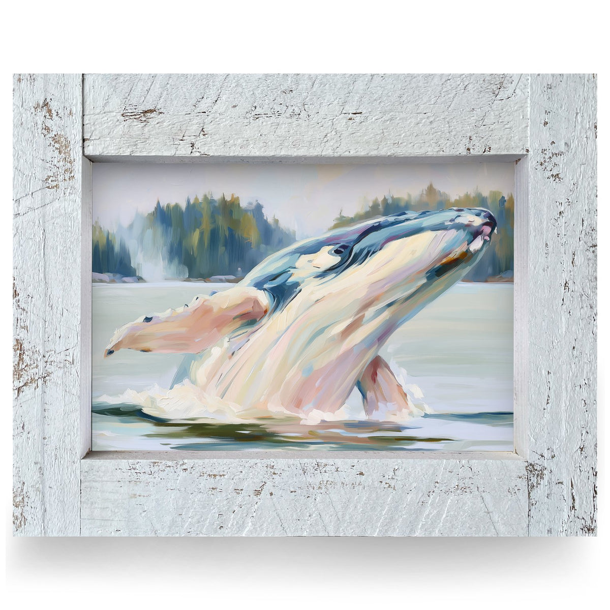 Breaching Humpback Whale | Real Wood Framed Wall Art Print