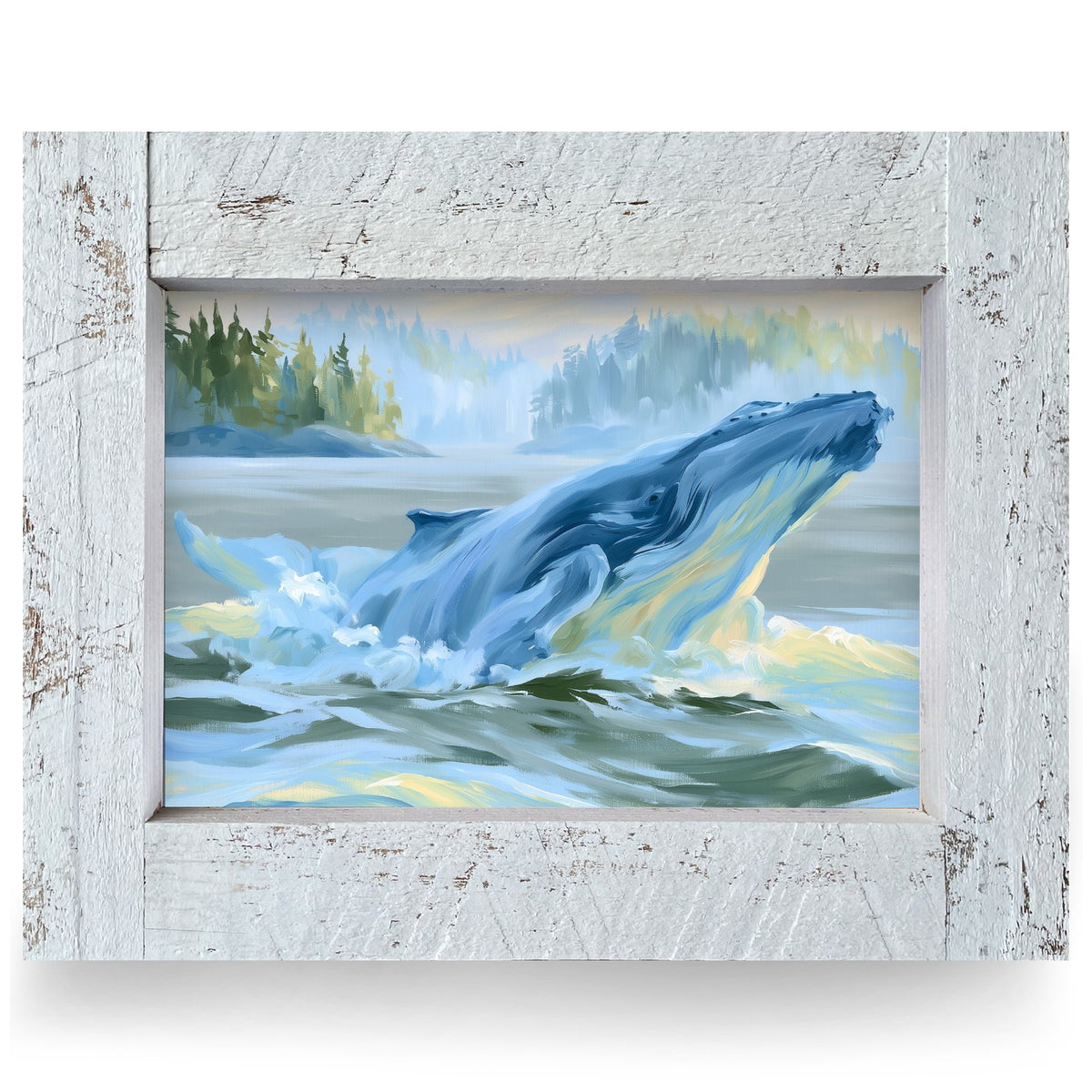 Humpback Morning Breach | Real Wood Framed Wall Art Print