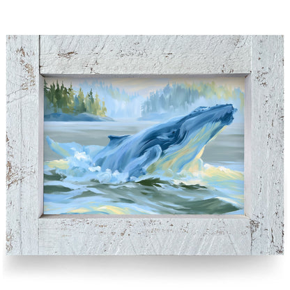 Humpback Morning Breach | Real Wood Framed Wall Art Print