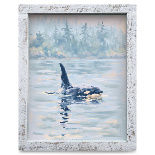 Orca In The Mist | Real Wood Framed Wall Art Print