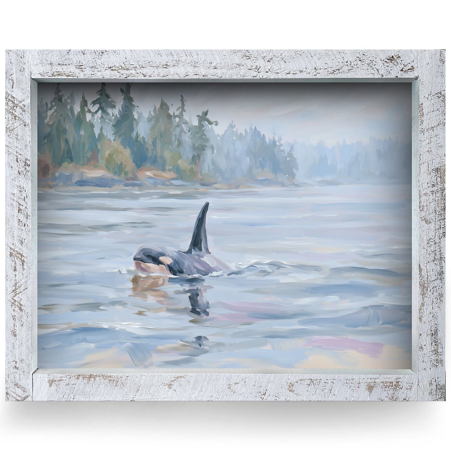 Misty Coast Orca | Real Wood Framed Wall Art Print