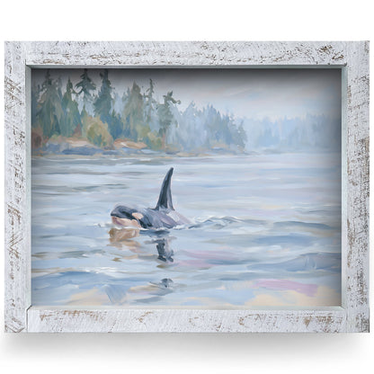 Misty Coast Orca | Real Wood Framed Wall Art Print