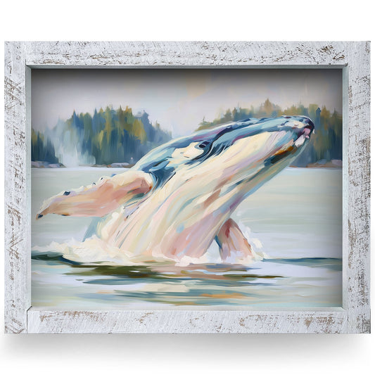 Breaching Humpback Whale | Real Wood Framed Wall Art Print