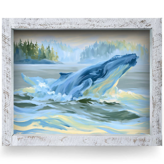 Humpback Morning Breach | Real Wood Framed Wall Art Print