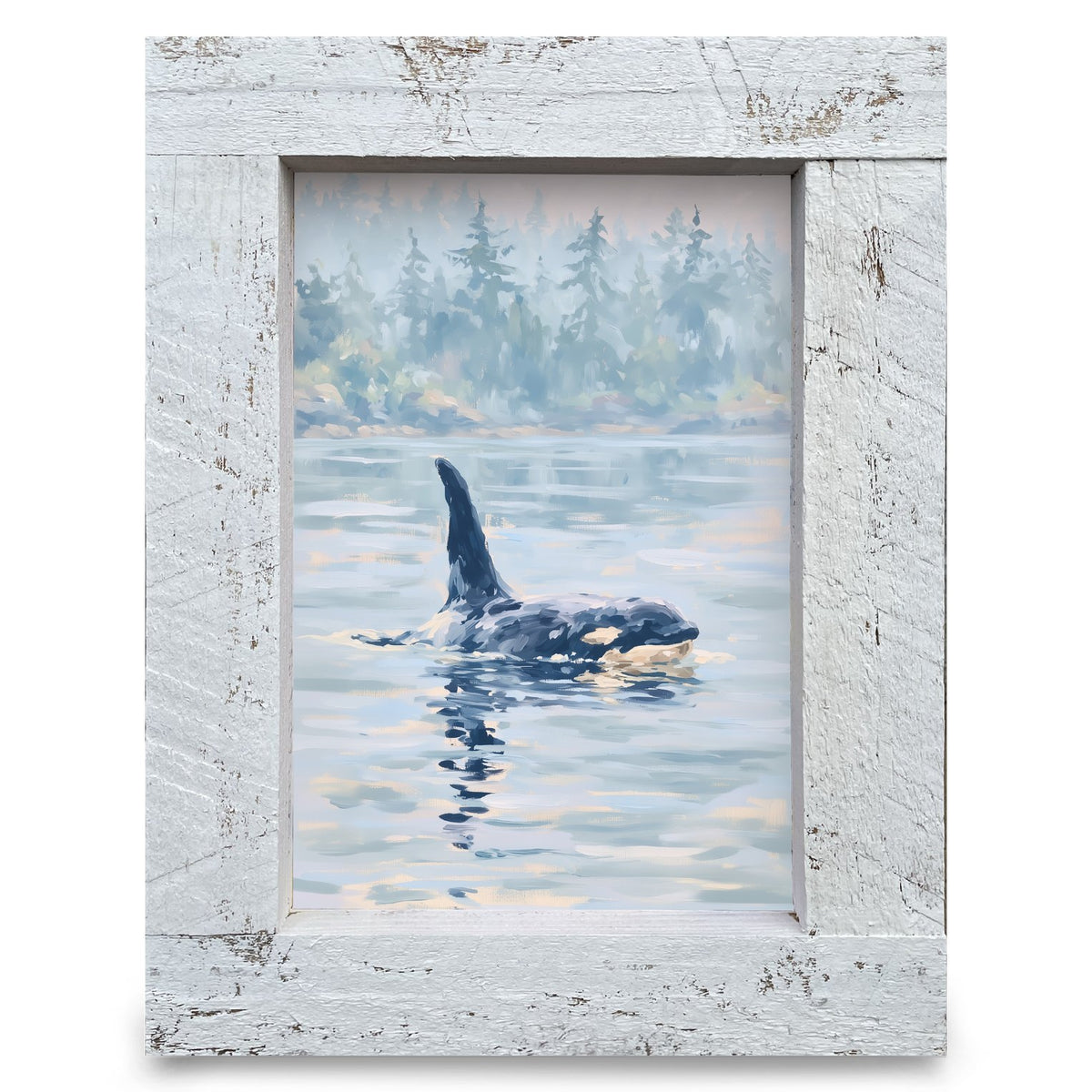 Orca In The Mist | Real Wood Framed Wall Art Print