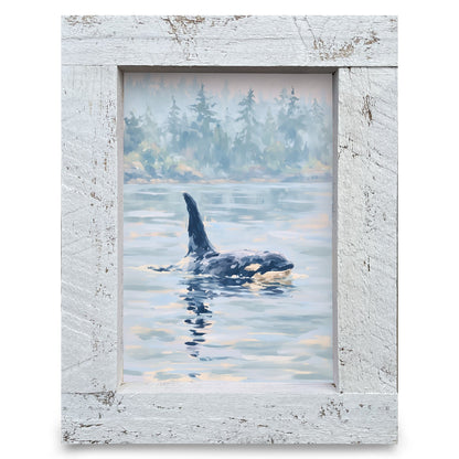 Orca In The Mist | Real Wood Framed Wall Art Print