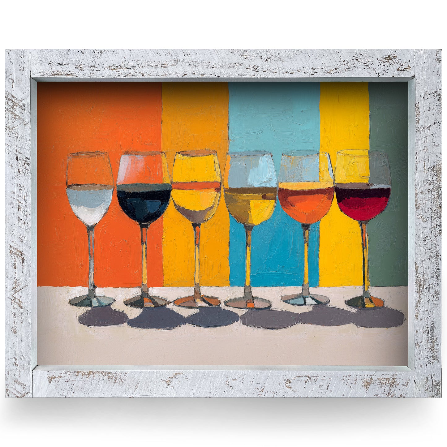Color-Block Wine | Real Wood Framed Wall Art Print | Horizontal