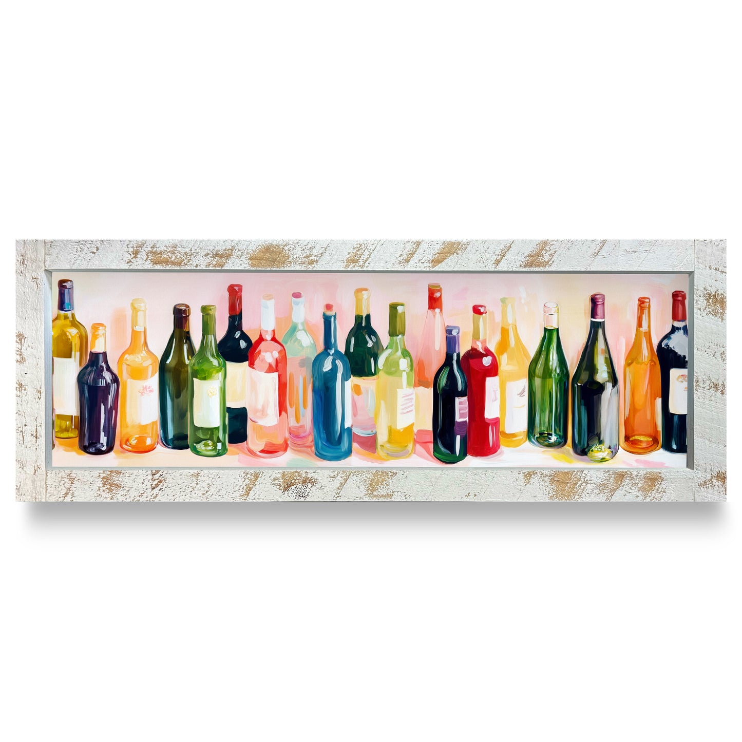 Painterly Wine Bottles | Real Wood Framed Wall Art Print | Skinny
