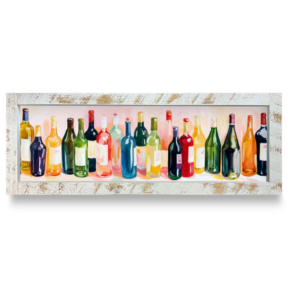 Painterly Wine Bottles | Real Wood Framed Wall Art Print | Skinny