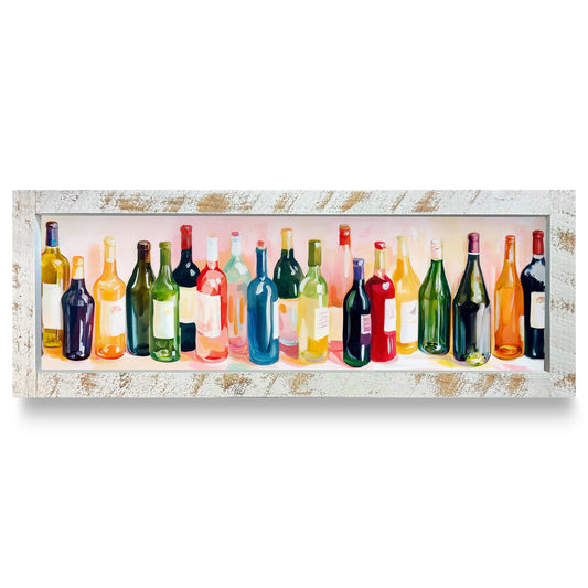 Painterly Wine Bottles | Real Wood Framed Wall Art Print | Skinny