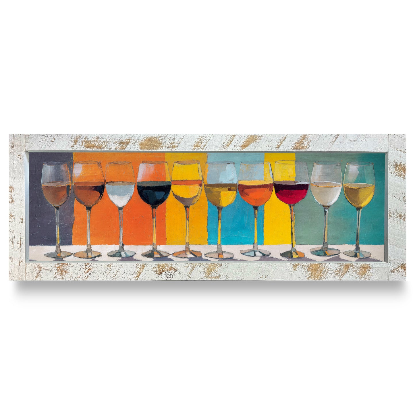 Modern Wine Glasses | Real Wood Framed Wall Art Print | Skinny
