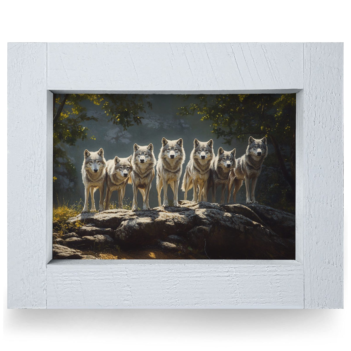 Woodland Wolf Pack | Real Wood Framed Wall Art Print
