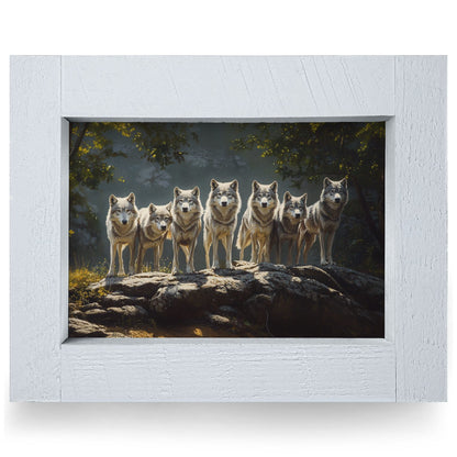 Woodland Wolf Pack | Real Wood Framed Wall Art Print