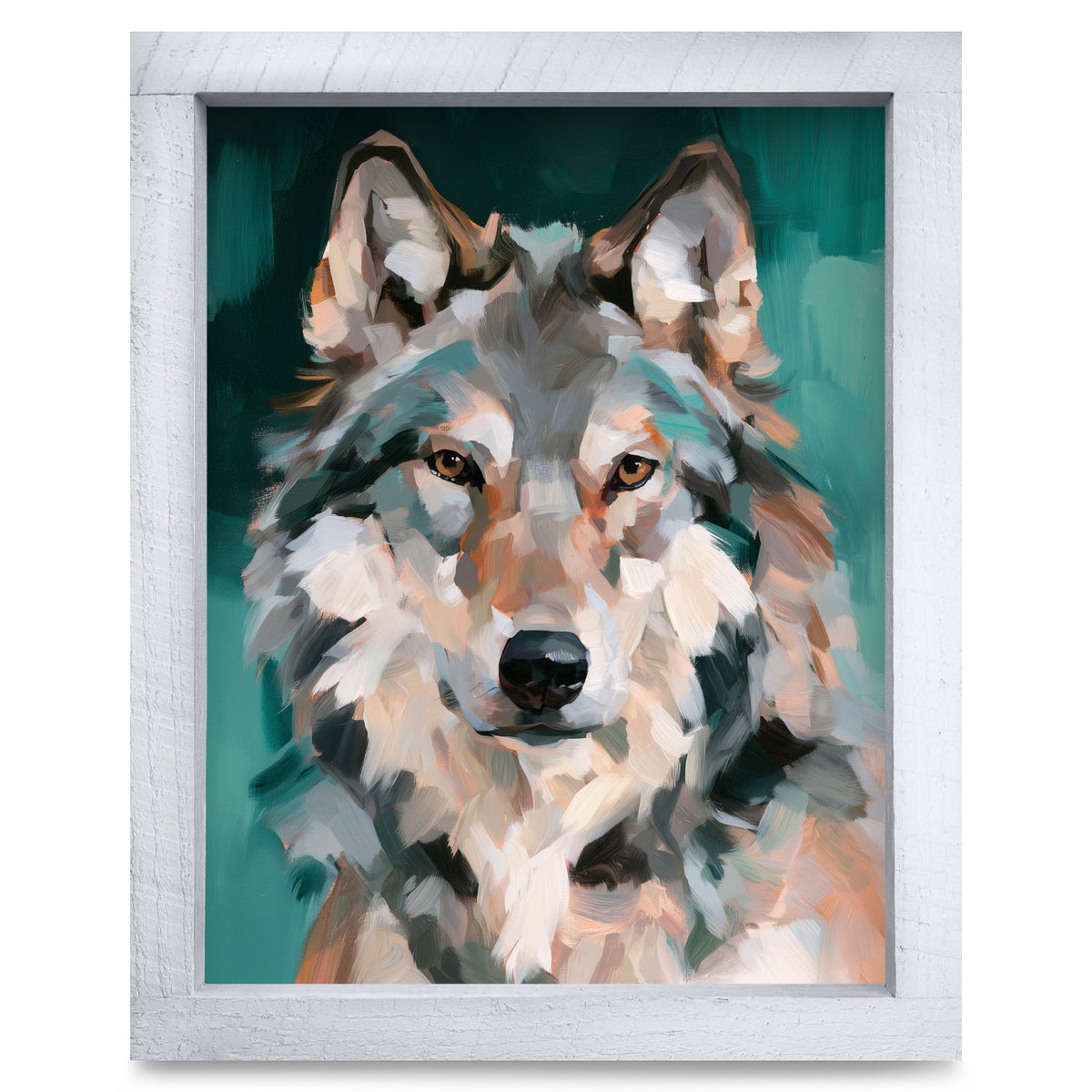 Gray Wolf Portrait | Real Wood Framed Wall Art Print