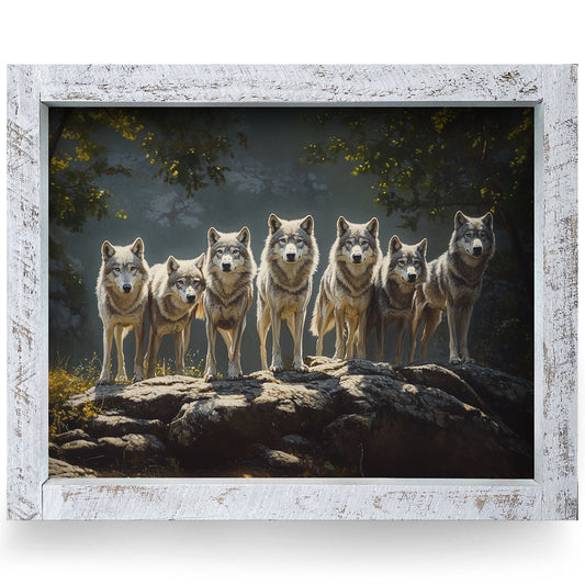 Woodland Wolf Pack | Real Wood Framed Wall Art Print