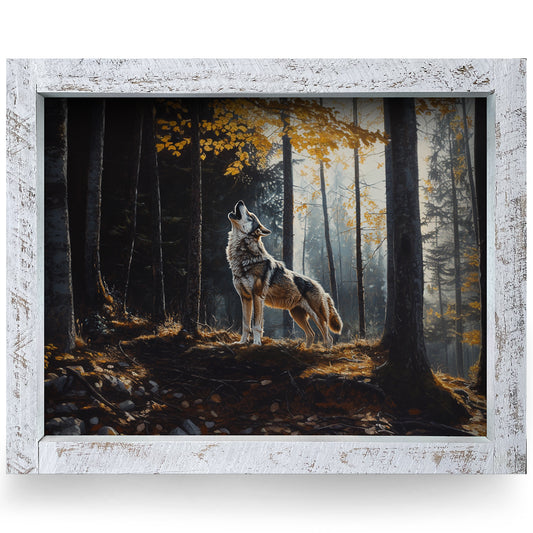 Howling Wolf | Real Wood Framed Wall Art Print