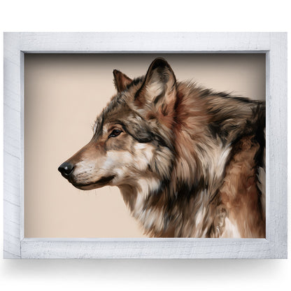 Gray Wolf Profile | Real Wood Framed Wall Art Print