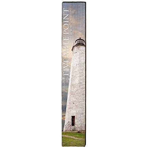 Five Mile Point Lighthouse, Connecticut Wooden Sign | Wall Art Print on Real Wood | New Haven Coastal Nautical Beach House Home Decor