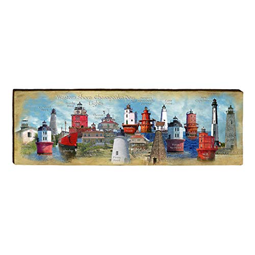 Western Shore Chesapeake Bay Lighthouses Home Decor Art Print on Real Wood