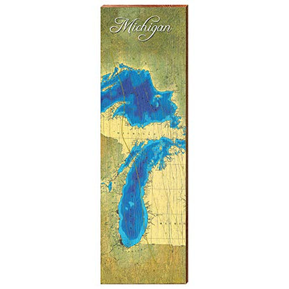 Michigan Color Map Home Decor Art Print on Real Wood