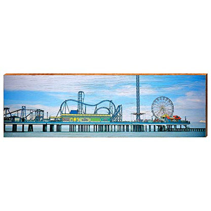 Pleasure Pier in Galveston, Texas Home Decor Art Print on Real Wood