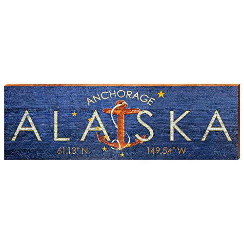 Anchorage, Alaska Latitude & Longitude Wooden Sign | Wall Art Print on Real Wood