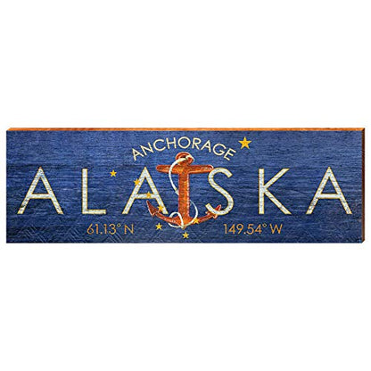 Anchorage, Alaska Latitude & Longitude Wooden Sign | Wall Art Print on Real Wood