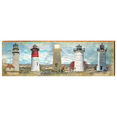 Cape Cod, Massachusetts Lighthouses Wooden Sign | Wall Art Print on Real Wood 