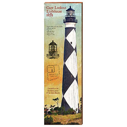 Cape Lookout Lighthouse, North Carolina Historical Wooden Sign | Wall Art Print on Real Wood | Outer Banks Coastal Nautical Beach Home Decor