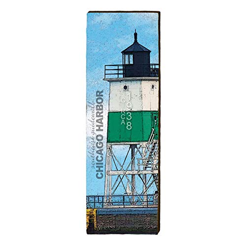 Chicago Harbor Southeast Guidewall Lighthouse, Illinois Wooden Sign | Wall Art Print on Real Wood 