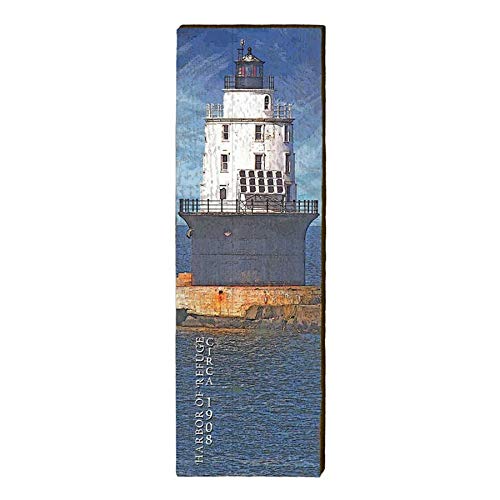 Harbor of Refuge Lighthouse Decor Art Print on Real Wood
