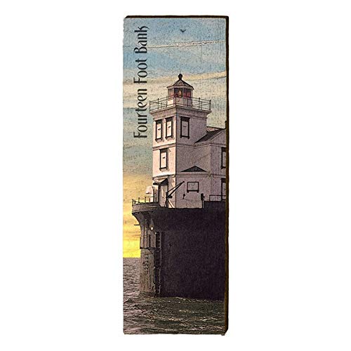 Fourteen Foot Bank Lighthouse Home Decor Art Print on Real Wood