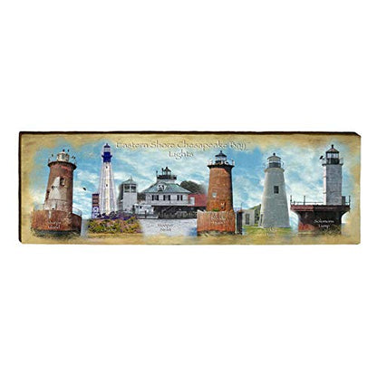 Chesapeake Bay Lighthouses Wooden Sign | Wall Art Print on Real Wood 